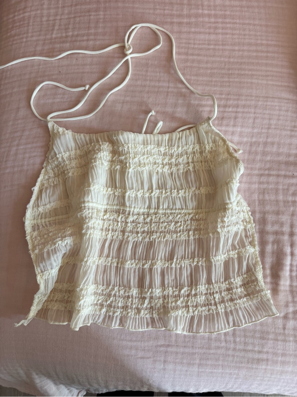 Ivory Ruffled Backless Halter Top